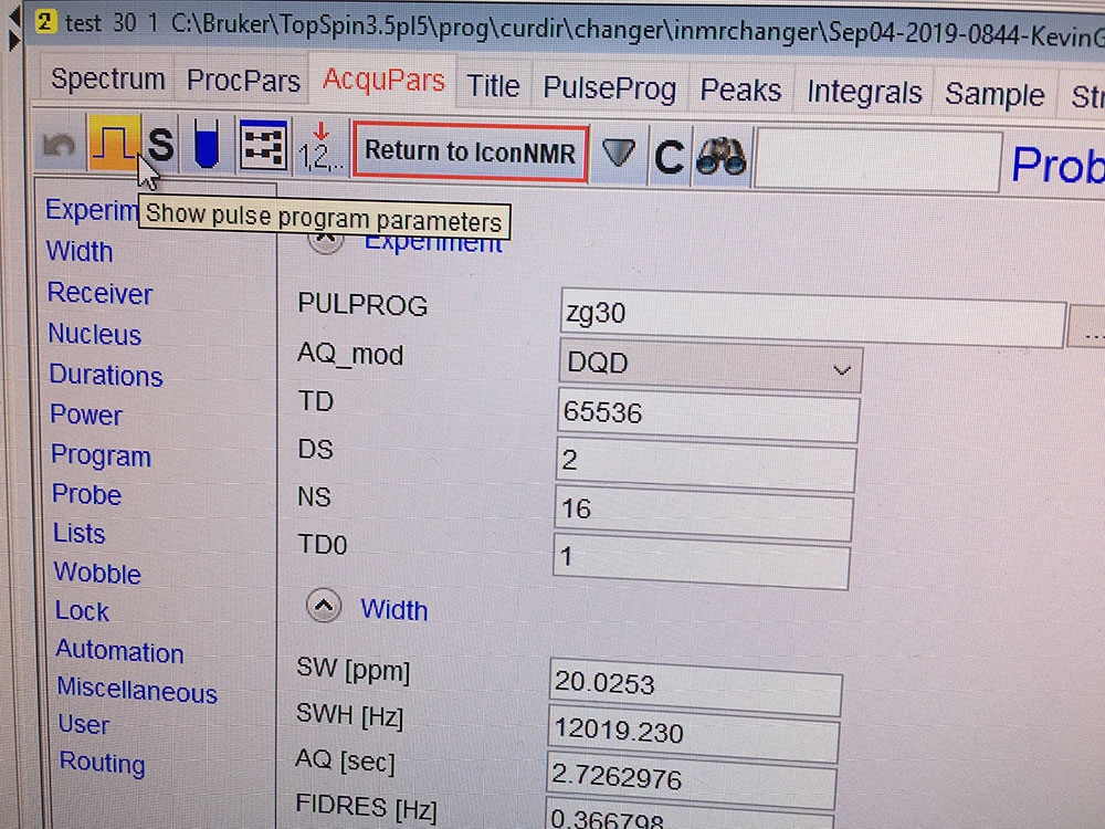 Show Pulse Program Parameters